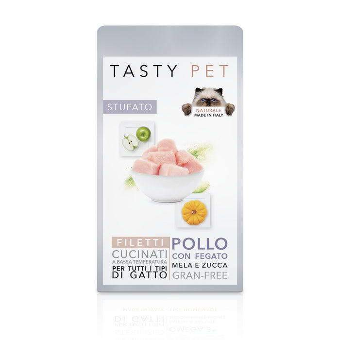 Tasty Pet Confezione di Alimento Completo Umido per Gatti - 3201 Stufato con filetti di Pollo