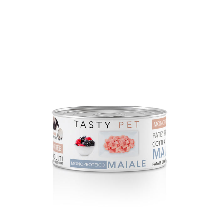 Tasty Pet Confezione di Alimento Completo Umido per Cani - 2302 Patè Monoproteico Maiale Patate e Frutti di Bosco