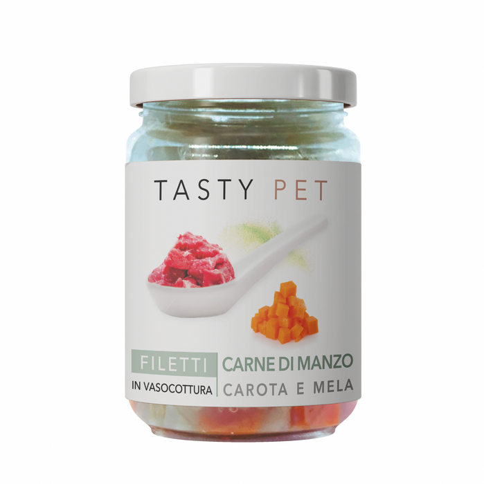Beef fillets, carrot and apple for cats - 80g