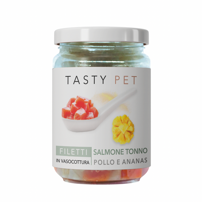 Tasty Pet Confezione di Alimento Completo Umido per Gatti - 3012 Filetti di Salmone Tonno e Ananas