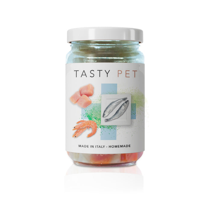 Salmon, tuna, chicken and pineapple fillets for cats - 80g